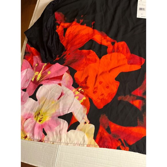 NWT- Rafaella 3X Black Floral Print Semi-Sheer Top Stretch Fabric blouse - Picture 7 of 12
